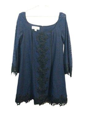 Sara Campbell | Perforated Lace Floral Eyelet Dress Navy Black